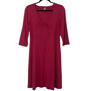 Horny Toad Rosalinda A-Line V-Neck Jersey Knit Casual Dress Dark Red Sz Medium